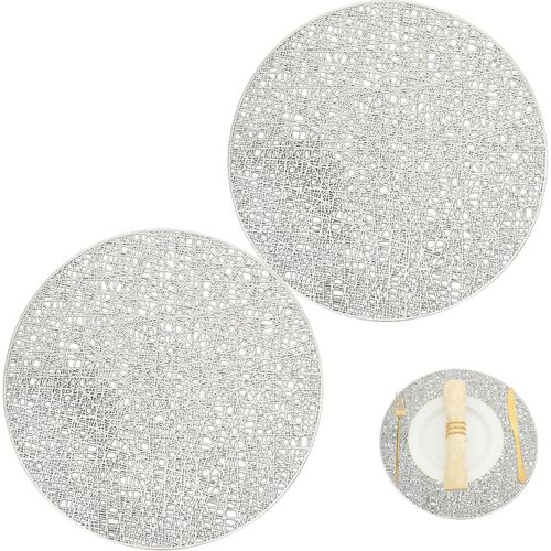 Eryi-2 Pices Set De Table Ronds Motif Rond Entrelac,Napperon De Table vid Argent Pvc,Antidrapant|Rsiste Chaleur|Lavable Pad De Nol Table Dcoration Pour Cuisine Restaurant Table  Manger