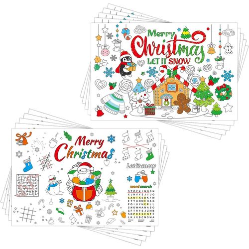 Eryi-24pcs Sets De Table  Colorier De Nol Pour Enfants, Sets De Table De Nol En Papier Ensemble De Sets De Table De Nol Pour Fournitures De Table De Nol(Style Mixte 1)