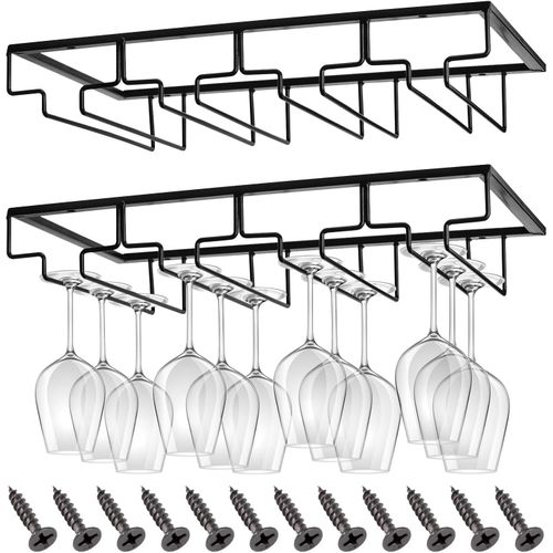 Eryi-2pices 4 Rangs Support Pour Verre  Vin En Mtal,Porte-Verres  Pied Suspendu,Capacit De 8  12 Verres Par Support,Support Sous Armoire Avec Vis Pour Cuisine,Bar Et Restaurant