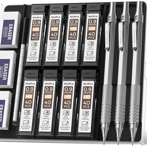 Eryi-3 Pices Automatique Porte-Mines, Crayon Mcanique Criterium 0.9 Mm Avec 6 Tubes De Recharge Et Gommes, Porte Mine Pour crire Rassembler, Dessin, Sketch, Come Avec tui