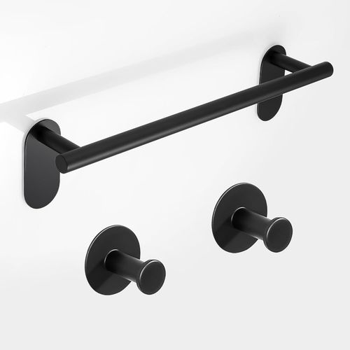 Eryi-3 Pices Ensemble De Salle De Bain Adhsif, 40cm Porte Serviette Noir & 2 Patere Murale, Porte Serviette Salle De Bain Et Crochet Mural, Sus304 Acier Inoxydable, Egkn2401-3m-Set-3-B