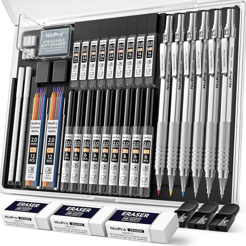 Eryi-35 Pices Porte-Mines Artistiques Dans Un tui, Crayon Mcanique Criterium 0,5, 0,7, 0,9 Mm Et 2 Mm Avec 20 Tubes Recharges(Couleurs Hb 2h 2b 4h 4b 6b),Porte Mine Pour Dessin, crire Sketch