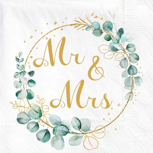 Eryi-40 Pices Serviettes De Mariage, Serviettes Vert Sauge, Serviettes Mr & Mrs, Serviettes Vert Eucalyptus, Serviettes De Mariage Belle Dcoration De Table De Mariage