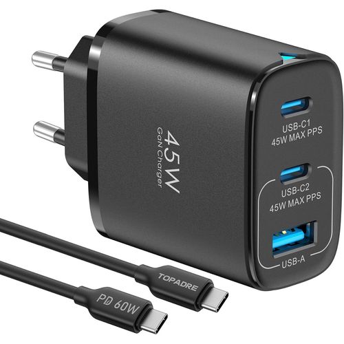 Eryi-45w Chargeur Usb C, 3 Port Chargeur Rapide Pour Samsung Galaxy S24/S23/S22/S21 Ultra/S20/S20+/Note 20/10/9/8 Et 60w Cble, M[401]