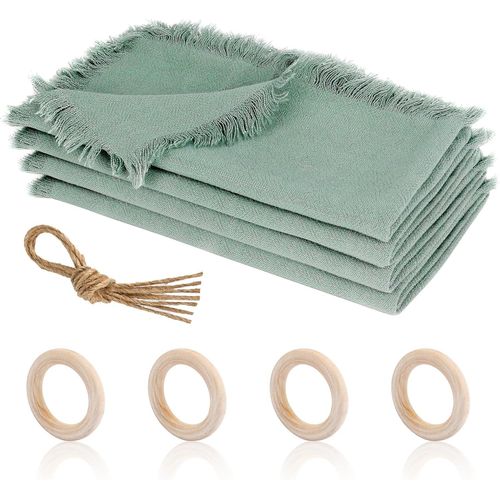 Eryi-4pcs Serviette De Table En Tissu 45x45cm Serviettes De Table En Lin Coton Rutilisable Serviette Tissu Lavable Pour Mariages Ftes Dner Htels Restaurants (Vert)