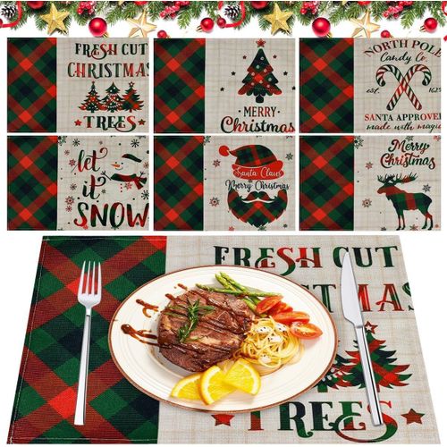 Eryi-6 Pcs Sets De Table Nol Matriel En Matriel De Lin 43 * 32cm Set De Table Sapin De Nol Set De Table Lavable Set De Table Et Dessous De Verre Nol Pour Table De Nol