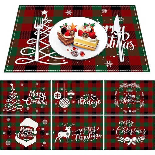 Eryi-6 Pices Set De Table Noel, Lavable 30x45 Cm, Imprim Cousu Main, Set De Table En Lin Antidrapant, Convient Pour Cuisine, Salon, Salle  Manger, Bar, Faire La Fte
