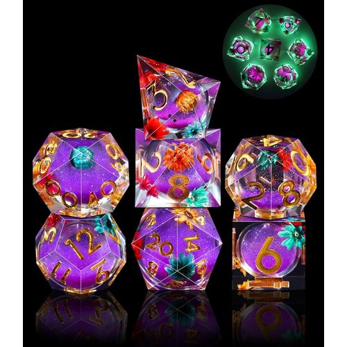Eryi-7 Pices Ds Liquid Core Ds Polydriques Lumineux Jeu De Ds D4 D6 D8 D10 D12 D20 D% Pour Dnd Rpg Mtg