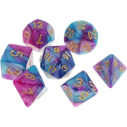 Eryi-7 Pices Ds Polydriques D20 D12 D10 D8 D6 D4 16mm Jeu De Ds En Acrylique Pour Donjons Et Dragons Dnd Dice Rpg Mtg Table Jeux Double Couleur (Bleu Violet)