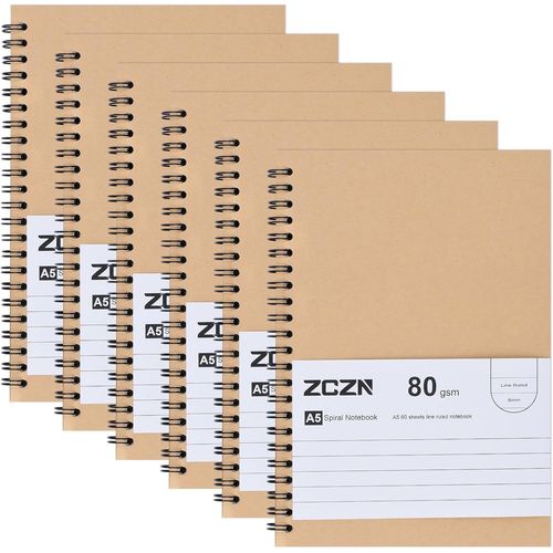 Eryi-A5 Cahier  Spirale Kraft 60 Feuillets Par Bloclot Of 6 Blocs Carnet De Notes  Spirale Reliure Double Spirale80 G/MBloc Note Carnet Dessin120 Pages Lignes Notebook