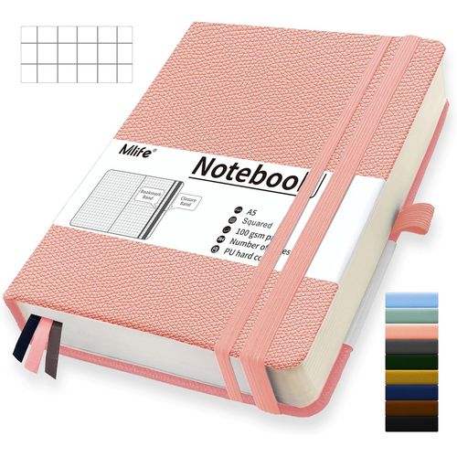 Eryi-A5 Squared Paper Notebook paissi,360 Pages Et 100g/M De Papier Rsistant  L'encre,Carnets De Notes Avec Pochette Pliante Pour Le Bureau cole Maison criture&carnet De Notes(Rose)
