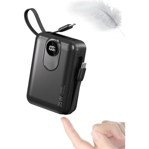Eryi-Batterie Externe 20000mah Avec Cble Intgr : 35w Power Bank  Charge Rapide Pour Tlphone Portable, Batterie Usb C (Input & Output), Chargeur Portable Avec 4 Sorties Et 2 Entres