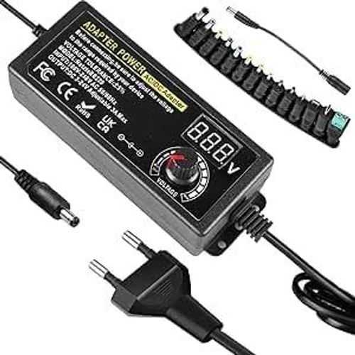 Eryi-Bloc D'alimentation Rglable 72 W 3 A - Adaptateur D'alimentation Universel 3 V-24 V - Ac Dc - Chargeur Universel Avec 14 Embouts Cc Et Cble De Polarit Inverse, Moteur Dc, 3000 Ma Max