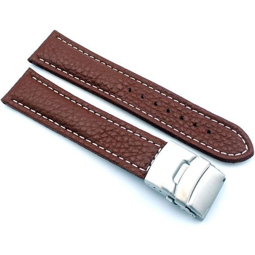 Eryi-Bracelet De Montre En Cuir Vritable Avec Boucle Dployante En Acier Inoxydable Coutures Blanches