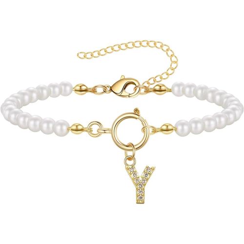 Eryi-Bracelet De Perles Avec Initiales Pour Femmes Bracelet De Perles En Chane Pour Femmes Pendentif  Breloque Avec Initiales A-Z Bracelet De Perles Avec Initiales Cadeaux Pour Femmes