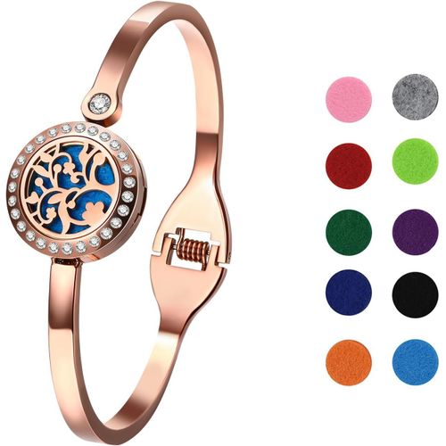 Eryi-Bracelet Diffuseur D'huiles Essentielles Arbre De Vie Aimant Ronde Ouvert En Acier Inoxydable Avec 10 Pices Recharge Coussins Lavable,Cadeau Fte Des Mres Nol Saint-Valentin