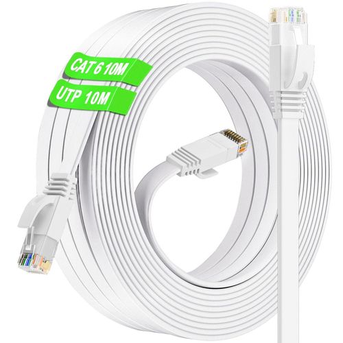 ERYI-Cable Ethernet 10M Cat 6, Plat Cable Rj45 10M Blanc Haute Vitesse Cble Rseau, Intrieur Cable Internet Utp Patch Cable Lan, Long Cble Ethernet 10 Mtres Pour Routeur Switch Modem Xbox Pc (10