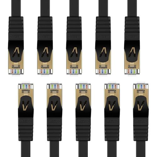 ERYI-Cable Ethernet 1M 10 Pices, Cable Rj45 Cat 7 Plat Haute Vitesse Avec Connecteur Rj45 Plaqu Or, Cable Ethernet Blind Cable Internet Haut Dbit 10 Gb/S - 750 Mhz Noir