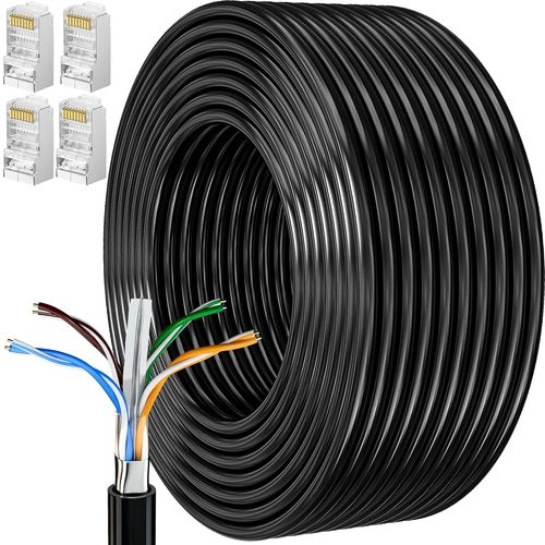 ERYI-Cable Ethernet 20M, Cable Rj45 Blind Cat 6, Gigabit Cble Rseau Extrieur Cable Lan Long Fil Ethernet, Cable Internet Noir Ftp 23Awg 20 Mtres Cble Wifi Pour Router
