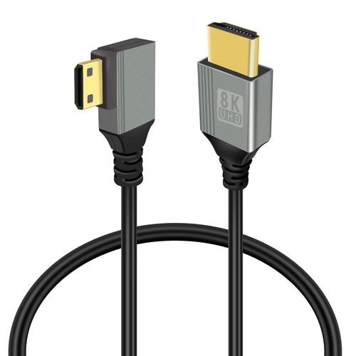 ERYI-Cble Mini Hdmi Vers Hdmi 8K, Cble Mini Hdmi  90 Degrs 2,1 Haute Vitesse 48Gbps, Prise En Charge 8K@60Hz 3D, For Dslr Camera Camcorder, Projector, Hdtv, Laptop(Mini Hdmi Left Angle 0.5M)
