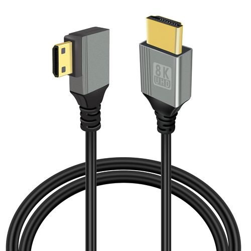 ERYI-Cble Mini Hdmi Vers Hdmi 8K, Cble Mini Hdmi  90 Degrs 2,1 Haute Vitesse 48Gbps, Prise En Charge 8K@60Hz 3D, For Dslr Camera Camcorder, Projector, Hdtv, Laptop(Mini Hdmi Left Angle 1M)