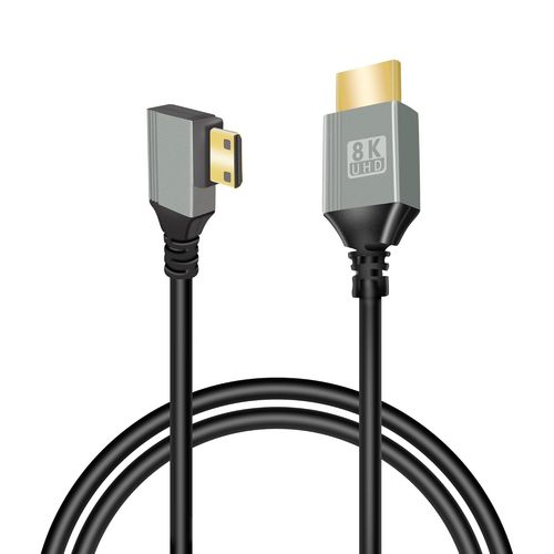 ERYI-Cble Mini Hdmi Vers Hdmi 8K, Cble Mini Hdmi  90 Degrs 2,1 Haute Vitesse 48Gbps, Prise En Charge 8K@60Hz 3D, For Dslr Camera Camcorder, Projector, Hdtv, Laptop(Mini Hdmi Right Angle 1M)