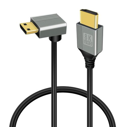 ERYI-Cble Mini Hdmi Vers Hdmi 8K, Cble Mini Hdmi  90 Degrs 2,1 Haute Vitesse 48Gbps, Prise En Charge 8K@60Hz 3D, For Dslr Camera Camcorder, Projector, Hdtv, Laptop(Mini Hdmi Up Angle 0.5M)