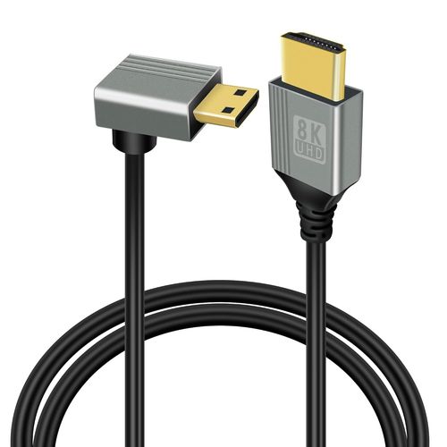 ERYI-Cble Mini Hdmi Vers Hdmi 8K, Cble Mini Hdmi  90 Degrs 2,1 Haute Vitesse 48Gbps, Prise En Charge 8K@60Hz 3D, For Dslr Camera Camcorder, Projector, Hdtv, Laptop(Mini Hdmi Up Angle 1M)