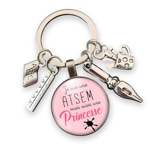 Eryi-Cadeau Atsem - Porte Cls Atsem Breloques - Assistante Maternelle cole -  Je Suis Une Atsem Mais Aussi Une Princesse  - Cadeau De Fin D'anne Scolaire - Bijou De Sac - Aide Maternelle - Crat