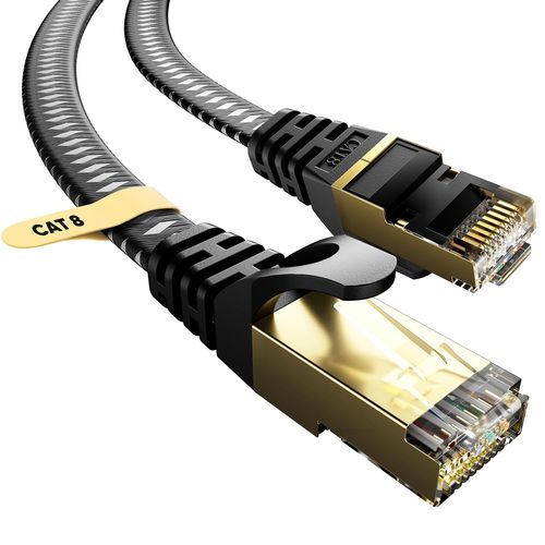 ERYI-Cat 8 Cble Ethernet, 40Gbps/2000Mhz Haut Dbit S/Ftp Cable Internet, Plat Nylon Rj45 Gigabit Cable Lan Compatible Pour Ps4/5, Ordinateur, Modem, Pc, Tv (Tress, 1.5Mtre)