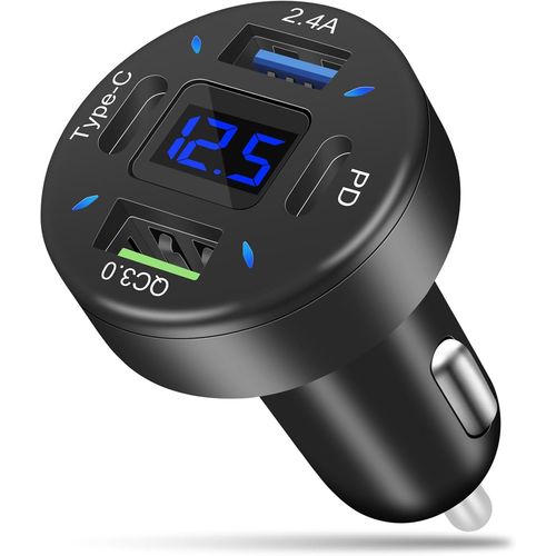 Eryi-Chargeur Voiture Usb C Rapide, 4 Ports Allume Cigare Usb C, [Qc3.0 & Pd & Usb A & Type C] Prise Adaptateur Voiture Avec Led Voltmtre, Compatible Avec Iphone, Ipad, Samsung, Ios Et Android