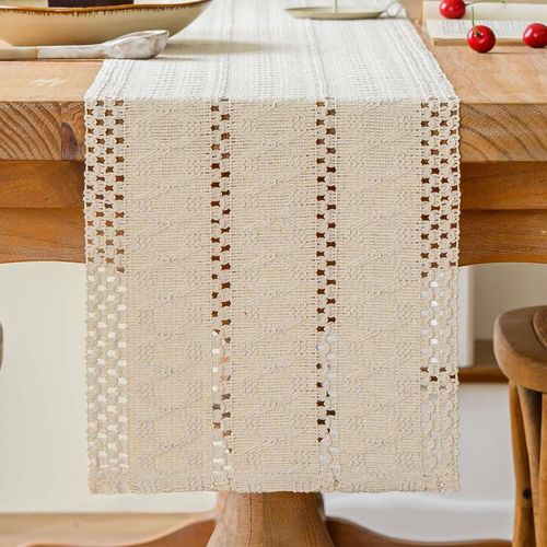 Eryi-Chemin De Table Beige Boho Centre De Table Ferme Moderne Petite Decoration Table Nappe Macram Coton Lin Campagnard Chemin De Table Cuisine Vacances Mariage Fte Anniversaire Dcor 30x140 Cm