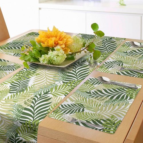 Eryi-Chemin De Table En Feuilles Et 4 Sets De Table, Feuilles De Palmier Exotiques Tropicales Graphiques Botaniques De Printemps Et D't, Ensemble De Dcoration De Table, 180 X 40 Cm, cru Vert