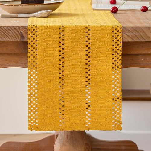 Eryi-Chemin De Table Jaune Boho Centre De Table Ferme Moderne Petite Decoration Table Nappe Macram Coton Lin Campagnard Chemin De Table Cuisine Vacances Mariage Fte Anniversaire Dcor 30x180 Cm