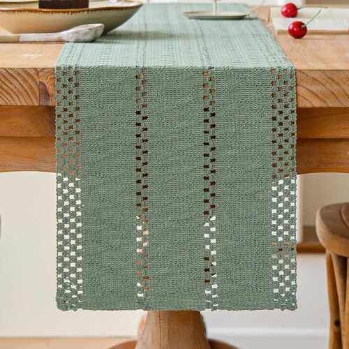 Eryi-Chemin De Table Vert Sauge Boho Centre De Table Ferme Moderne Petite Decoration Table Nappe Macram Coton Lin Campagnard Chemin De Table Cuisine Vacances Mariage Anniversaire Dcor 30x140 Cm