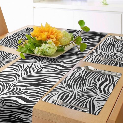 Eryi-Chemin De Table Zebra Print & Sets De Table 4 Pices, Illustration Simplifie Inspire De La Nature Faune  Rayures Zebra, Ensemble De Dcoration De Table, 180 Cm X 40 Cm, Noir Et Blanc