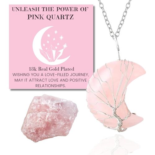 Eryi-Collier Bracelet En Pierre De Lune - Amour Lunaire - Fil Arbre De Vie Plaqu Platine/18 Carats Or Fait  La Main, Pendentifs En Forme De Lune/C?ur/Goutte D'eau En Cristal Naturel