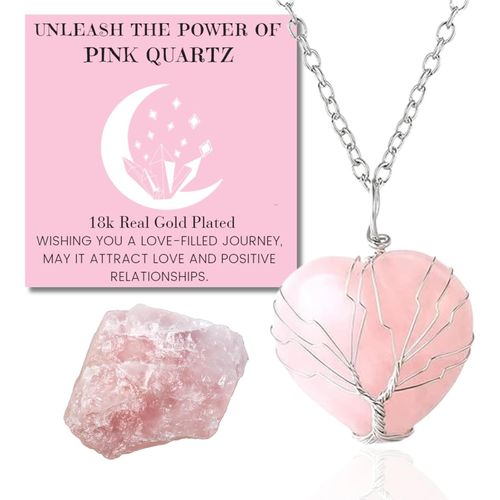 Eryi-Collier Bracelet En Pierre De Lune - Amour Lunaire - Fil Arbre De Vie Plaqu Platine/18 Carats Or Fait  La Main, Pendentifs En Forme De Lune/C?ur/Goutte D'eau En Cristal Naturel