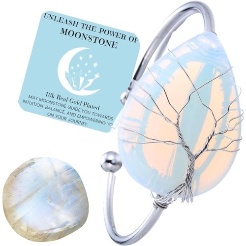 Eryi-Collier Bracelet En Pierre De Lune - Amour Lunaire - Fil Arbre De Vie Plaqu Platine/18 Carats Or Fait  La Main, Pendentifs En Forme De Lune/C?ur/Goutte D'eau En Cristal Naturel