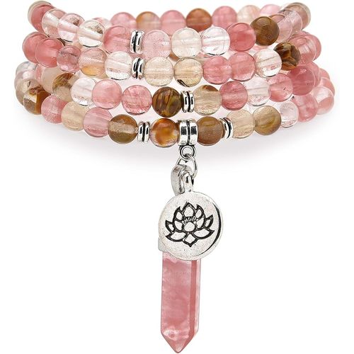 Eryi-Collier Bracelet Mala 108 Perles De Prire Naturelles Avec Breloque Lotus Et Pendentif Prisme Hexagonal En Quartz Reiki