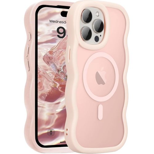 Eryi-Coque Magntique Pour Iphone 12/12 Pro Compatible Avec Recharge Sans Fil, Wave Frame tui En Silicone Liquide, Housse De Protection Antichoc Bumper Cover Case Avec Anti-Rayures, Rose
