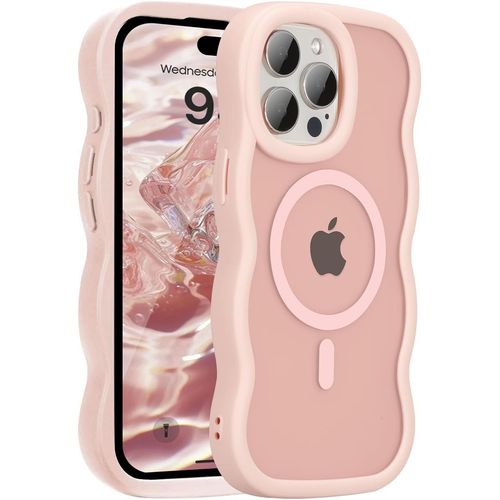 Eryi-Coque Magntique Pour Iphone 16 Pro Max Compatible Avec Recharge Sans Fil, Wave Frame tui En Silicone Liquide, Housse De Protection Antichoc Bumper Cover Case Avec Anti-Rayures, Rose