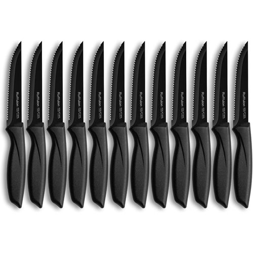 ERYI-Couteaux  Steak,Set De 12 Couteaux  Steak,Couteaux De Table Noirs,Couteau De Cuisine Dentel En Acier Inoxydable Avec Manche Ergonomique,Couteau  Viande,Lavable Au Lave-Vaisselle