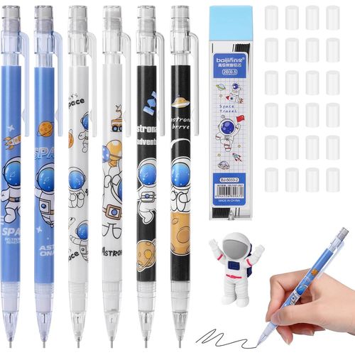 Eryi-Crayon Mcanique Set, 6pcs Astronaute 0,5 Mm Porte-Mines Avec 1 Tubes De Recharge, 24 Pointes De Gomme De Rechange, 1 Gommes, Crayons Mcaniques Pour L'criture, Le Dessin, Les Croquis