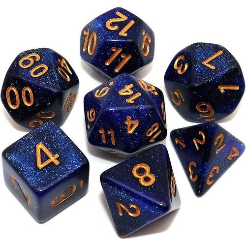 Eryi-Ds Dnd - Lot De 7 Ds Polydriques Pour Donjons Et Dragons - Avec Sac De Rangement - Bleu Fonc Et Noir