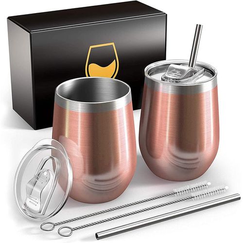 Eryi-Deux 350ml Verre  Vin Thermo En Acier Inoxydable, Isolation Sous Vide Double Couche Mug,Sans Bpa,Tasses  Caf Rutilisables,Adaptes Aux Au Camping,Aux Voyages,Or Rose