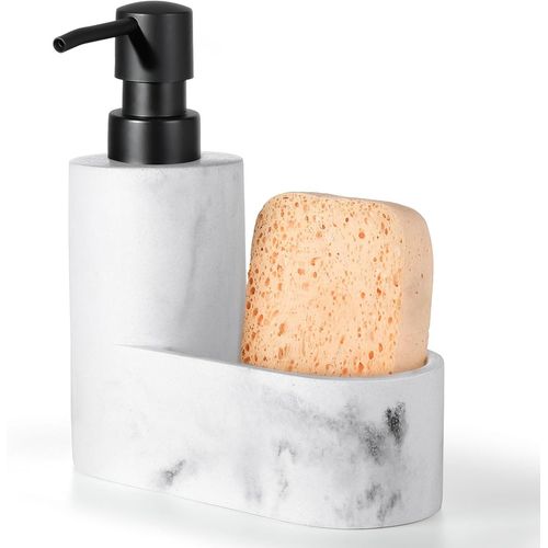 Eryi-Distributeur De Savon De Vaisselle Avec Support D'ponge, Pompe Distributrice De Savon Rechargeable, 2-En-1 Distributeur De Comptoir Pour L'vier De Cuisine, Salle De Bain, Gravier Blanc