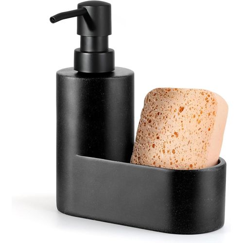 Eryi-Distributeur De Savon De Vaisselle Avec Support D'ponge, Pompe Distributrice De Savon Rechargeable, 2-En-1 Distributeur De Comptoir Pour L'vier De Cuisine, Salle De Bain, Gravier Noir