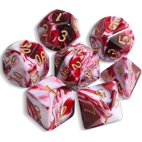 Eryi-Dnd Lot De 7 Ds Polydriques Pour Donjons Et Dragons Mtg Rpg D&d D20, D12, D10, D%, D8, D6, D4 (Rouge Mlang Au Blanc)
