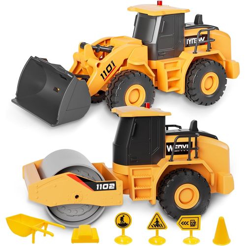 ERYI-Engin De Chantier Jouet, 2Pcs Jouets De Sable Avec Musique & Lumire, Jouets De Camion Bulldozer Et Rouleau Compresseur, Cadeau Pour Garons Filles Enfants gs De 3 4 5 6 7 8 Ans